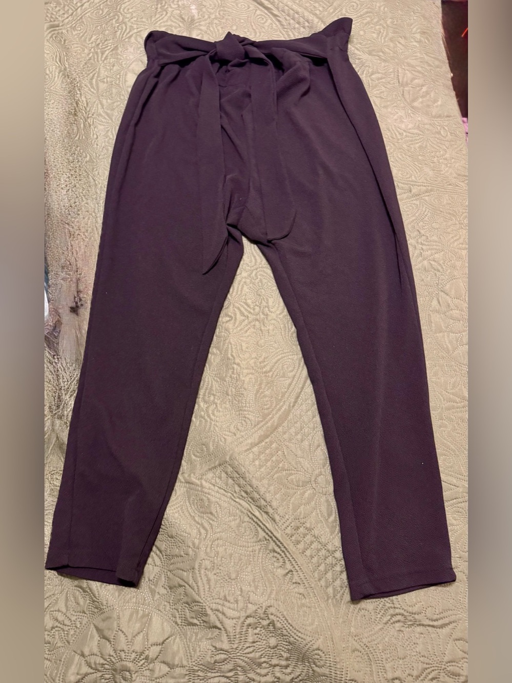 SHEIN Black Paperbag Tie-Waist Straight Leg Pants
